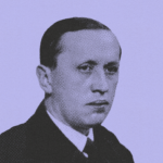 Retrato estilizado de Karel Čapek, escritor y dramaturgo checo, creador del término «robot» y autor de obras como «R.U.R.» y «La guerra de las salamandras».